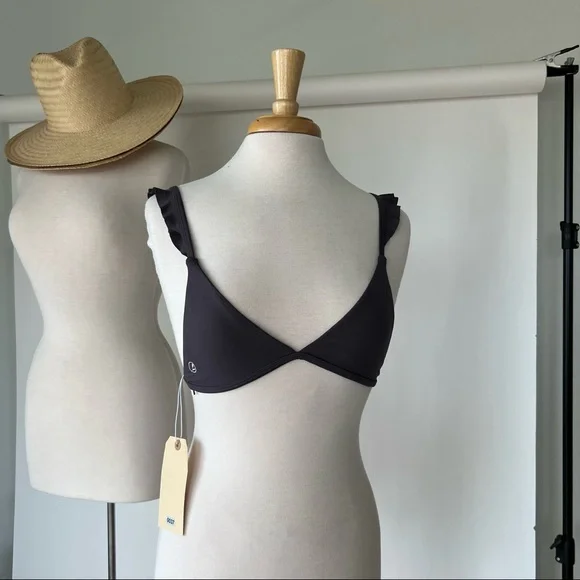 DARK GREY NWT RUFFLE TRIMMED BIKINI TOP - Picture 7 of 8